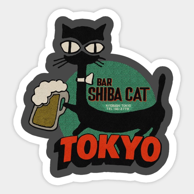 Vintage Shiba Cat Bar Tokyo Sticker by Kujo Vintage